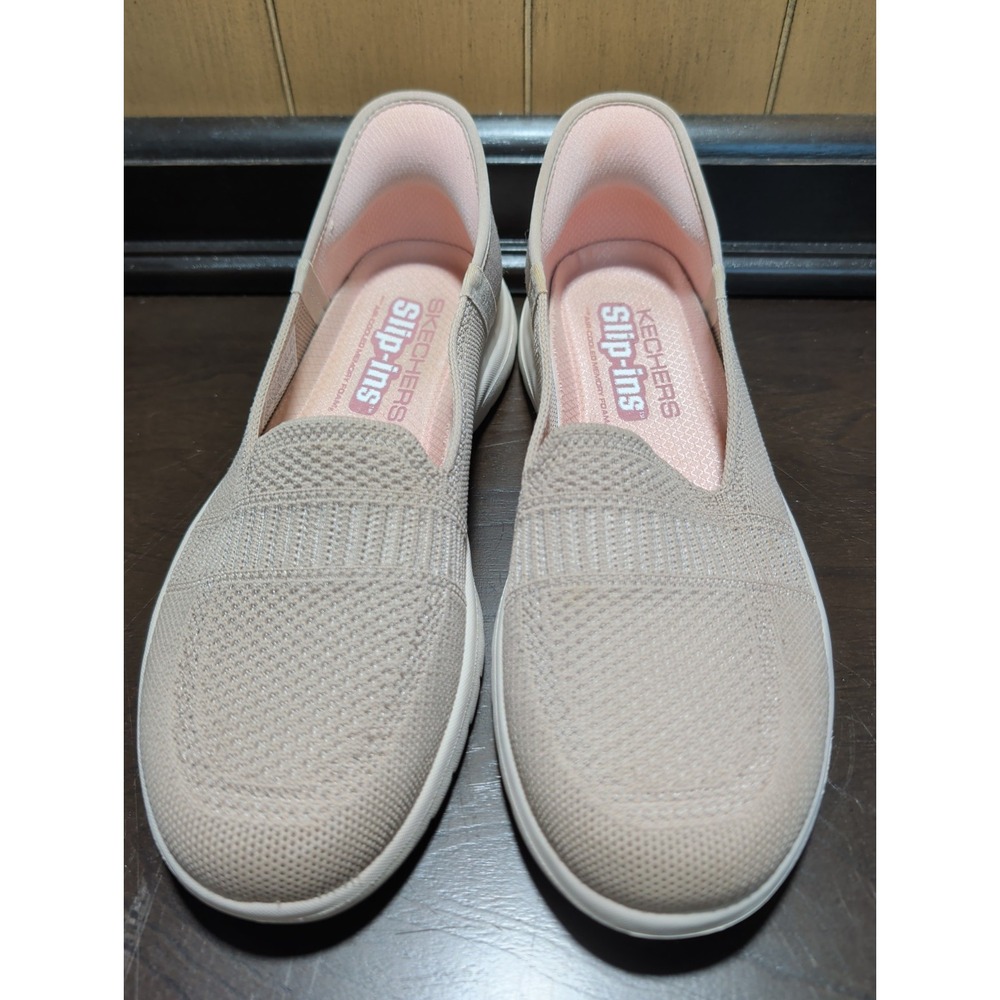 T3 SKECHERS Hands Free Slip-Ins Womens Beige Knit Slip-On Cushioned Sneaker 8